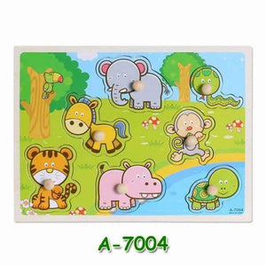 Kids Early Educational Toys Baby Hand Grasp Wooden Puzzle Toy Children Wood Jigsaw Toy Animals And Digit Learning Education - A7004