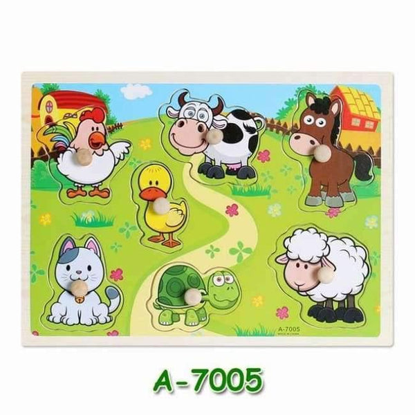 Planet Gates A7005 Kids Early Educational Toys Baby Hand Grasp Wooden Puzzle Toy Children Wood Jigsaw Toy Animals and Digit Learning Education