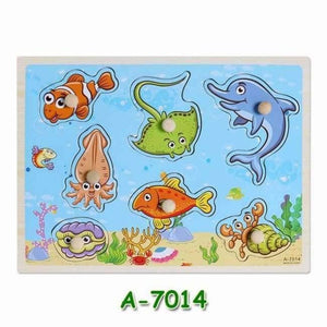 Planet Gates A7014 Kids Early Educational Toys Baby Hand Grasp Wooden Puzzle Toy Children Wood Jigsaw Toy Animals and Digit Learning Education
