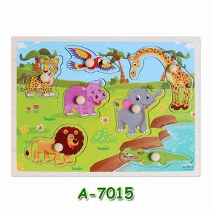 Planet Gates A7015 Kids Early Educational Toys Baby Hand Grasp Wooden Puzzle Toy Children Wood Jigsaw Toy Animals and Digit Learning Education
