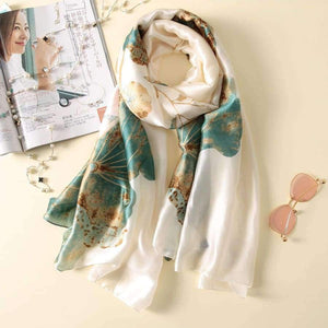 Planet Gates AA10016 beige Silk Scarf Large Long  Hair Scarf Fashion Head Scarf Cute Wrap Shawl Scarfs for Women AA10016