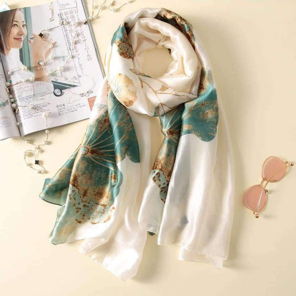 Planet Gates AA10016 beige Silk Scarf Large Long  Hair Scarf Fashion Head Scarf Cute Wrap Shawl Scarfs for Women AA10016