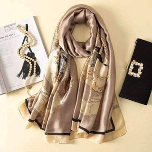 Planet Gates AA10016 beige Silk Scarf Large Long  Hair Scarf Fashion Head Scarf Cute Wrap Shawl Scarfs for Women AA10016