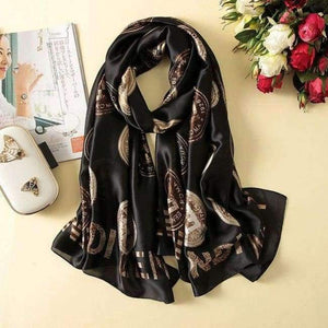 Planet Gates AA10016 black Silk Scarf Large Long  Hair Scarf Fashion Head Scarf Cute Wrap Shawl Scarfs for Women AA10016