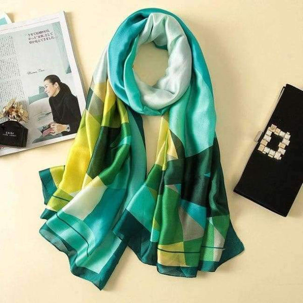 Planet Gates AA10016 blue Silk Scarf Large Long  Hair Scarf Fashion Head Scarf Cute Wrap Shawl Scarfs for Women AA10016