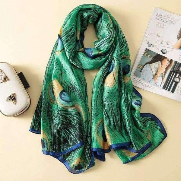 Planet Gates AA10016 green Silk Scarf Large Long  Hair Scarf Fashion Head Scarf Cute Wrap Shawl Scarfs for Women AA10016