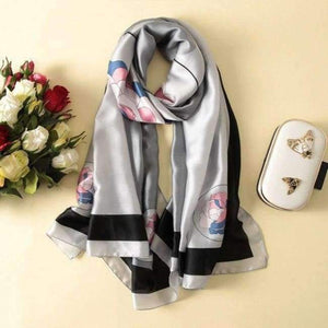 Planet Gates AA10016 silver Silk Scarf Large Long  Hair Scarf Fashion Head Scarf Cute Wrap Shawl Scarfs for Women AA10016