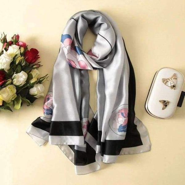 Planet Gates AA10016 silver Silk Scarf Large Long  Hair Scarf Fashion Head Scarf Cute Wrap Shawl Scarfs for Women AA10016