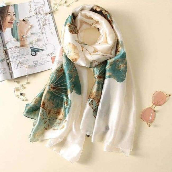 Planet Gates AA10016 white Silk Scarf Large Long  Hair Scarf Fashion Head Scarf Cute Wrap Shawl Scarfs for Women AA10016