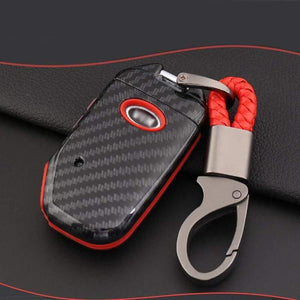 Planet Gates ABS Carbon Fiber Shell+Silicone Cover Remote Key Holder Fob Case&KeyChain For Kia Sportage R 2018