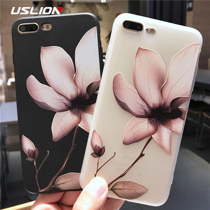 Planet Gates AC0095 / For iPhone X USLION Lotus Flower Case For iPhone 8 Plus XS Max XR 3D Relief Rose Floral Phone Case For iPhone X 7 6 6S Plus 5 SE TPU Cover