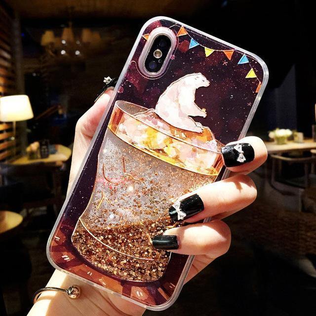 Planet Gates AC0357 / For iPhone XS USLION Flowing Quicksand Case For iPhone 7 Plus XR XS Max X 8 7 6 6s Plus Cute Bear Dolphin Bling Powder Phone Cases Clear Cover
