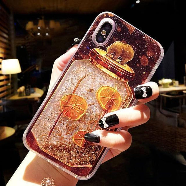 Planet Gates AC0358 / For iPhone XS USLION Flowing Quicksand Case For iPhone 7 Plus XR XS Max X 8 7 6 6s Plus Cute Bear Dolphin Bling Powder Phone Cases Clear Cover