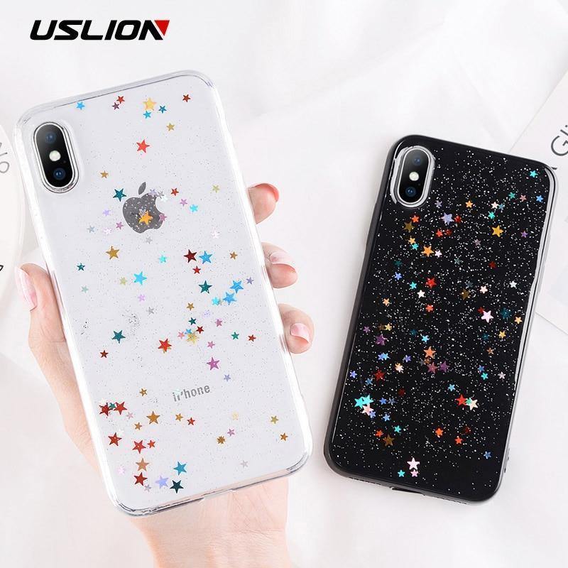 Planet Gates AC2066 Black / For iPhone X USLION Bling Powder Phone Case For iPhone X Glitter Stras TPU Silicone Back Cover For iPhone 7 8 6 6S Plus Clear Shell Cases