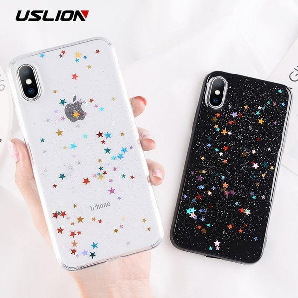 Planet Gates AC2066 Black / For iPhone X USLION Bling Powder Phone Case For iPhone X Glitter Stras TPU Silicone Back Cover For iPhone 7 8 6 6S Plus Clear Shell Cases