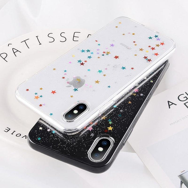 Planet Gates AC2066 Black / For iPhone X USLION Bling Powder Phone Case For iPhone X Glitter Stras TPU Silicone Back Cover For iPhone 7 8 6 6S Plus Clear Shell Cases