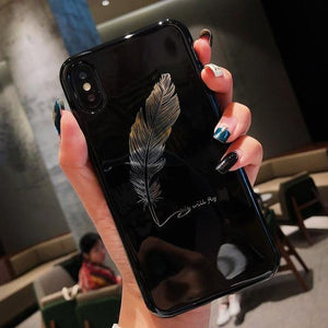 Planet Gates AC2091 Black / For iPhone X USLION Silicone Feather Case For iPhone 7 8 Plus XS Max XR Xs Letter Phone Cases For iPhone X 8 7 6 6S Plus Soft TPU Back Cover