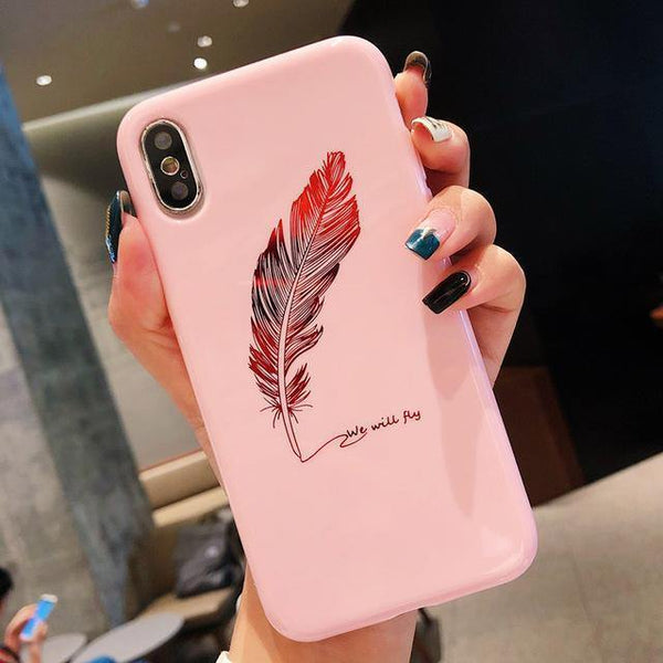 USLION Silicone Feather Case For iPhone 7 8 Plus XS Max XR Xs Letter Phone Cases For iPhone X 8 7 6 6S Plus Soft TPU Back Cover - Planet Gates
