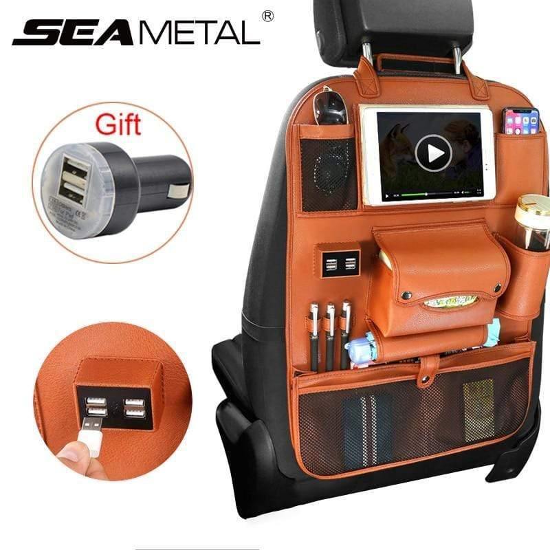 Planet Gates Accessories Car Seat Organizer Interior Auto Back Seat Storage Bag Universal Travel Pocket 4 USB Charge Mobile Phone for Kids