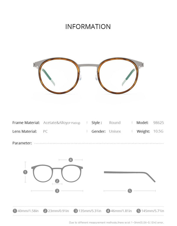 Planet Gates Acetate Titanium Alloy Eyeglasses Frame Men Women Round Prescription Myopia Optical Glasses Korean Screwless Eyewear 98625