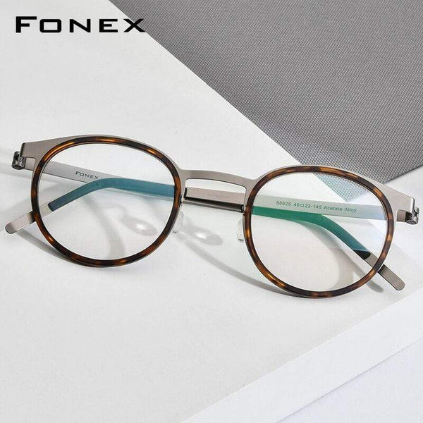 Planet Gates Acetate Titanium Alloy Eyeglasses Frame Men Women Round Prescription Myopia Optical Glasses Korean Screwless Eyewear 98625