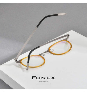 Planet Gates Acetate Titanium Alloy Eyeglasses Frame Men Women Round Prescription Myopia Optical Glasses Korean Screwless Eyewear 98625