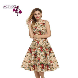 Planet Gates ACEVOG Damekjole Retro Vintage 1950'erne 60'erne Rockabilly Blomster Swing Sommerkjoler Elegant Sløjfe-tunika Vestidos Kåbe Oversize