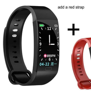 Planet Gates Add red strap / China Watch Men Women Blood Pressure Waterproof Weather Display Smartwatch Fitness Bracelet Watch For Android IOS Xiaomi