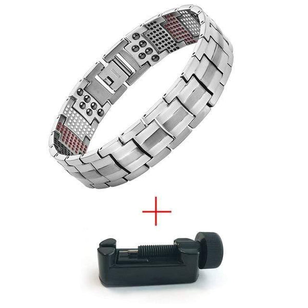 Planet Gates Add tool MBT014S / 21cm Men's Health Magnetic Bracelet For Men Silver Plated Pure Titanium Bangle Magnetic Ion Germanium Far Infar Red Bracelets