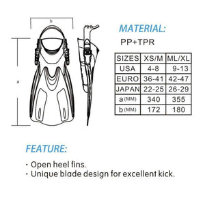 Planet Gates Adult Swimming Fins Short Scuba Snorkeling Shoes Foot Flipper Diving Flippers Diving Fins FN-200 Swim Fins with Heel