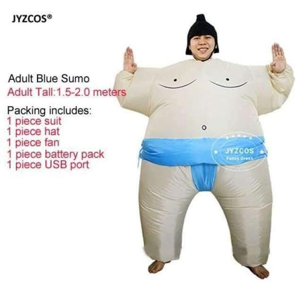 Planet Gates Adults Blue Purim Inflatable Sumo Costume Suits Wrestler Halloween Costume for Boys Girl Men Women Adults Kids Fat Man Airblown Sumo