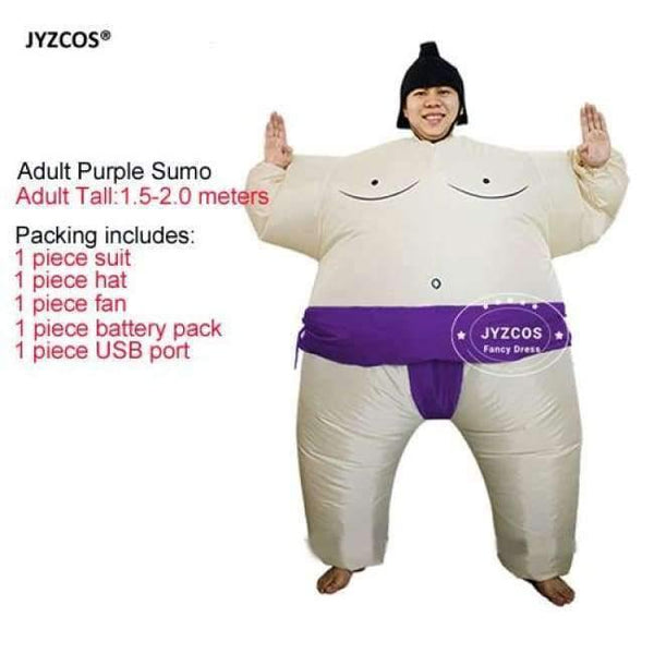Planet Gates Adults Purple Purim Inflatable Sumo Costume Suits Wrestler Halloween Costume for Boys Girl Men Women Adults Kids Fat Man Airblown Sumo