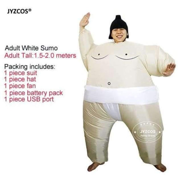 Planet Gates Adults White Purim Inflatable Sumo Costume Suits Wrestler Halloween Costume for Boys Girl Men Women Adults Kids Fat Man Airblown Sumo