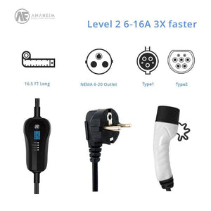Planet Gates AE Anaheim 3.5KW evse electric car charger ev Level 2 /AC 220-280V 16A Type1 SAE  J1772 plug charger with EU wall socket input