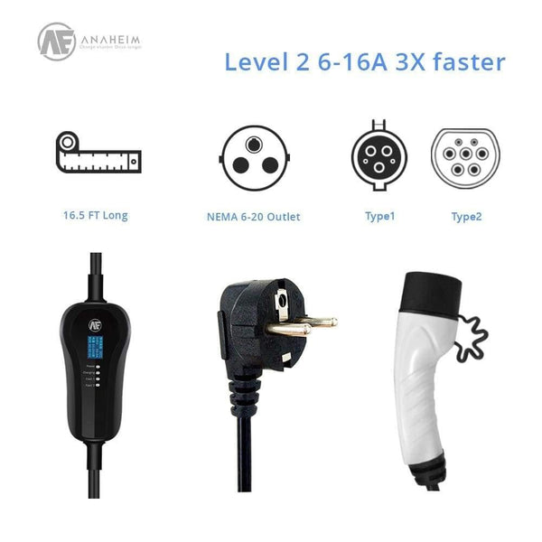 Planet Gates AE Anaheim 3.5KW evse electric car charger ev Level 2 /AC 220-280V 16A Type1 SAE  J1772 plug charger with EU wall socket input
