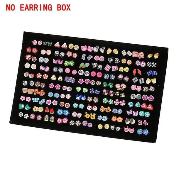 Planet Gates AE0018 100Pair NoBox 100 Pairs/Set Random Plant Fruit Animal Stud Earrings For Women Girls Kids Jewelry Cute Bear Polymer Clay Earring Set Mix Gifts