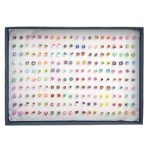 Planet Gates AE0019 100 Pair 100 Pairs/Set Random Plant Fruit Animal Stud Earrings For Women Girls Kids Jewelry Cute Bear Polymer Clay Earring Set Mix Gifts