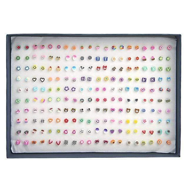 Planet Gates AE0019 100 Pair 100 Pairs/Set Random Plant Fruit Animal Stud Earrings For Women Girls Kids Jewelry Cute Bear Polymer Clay Earring Set Mix Gifts