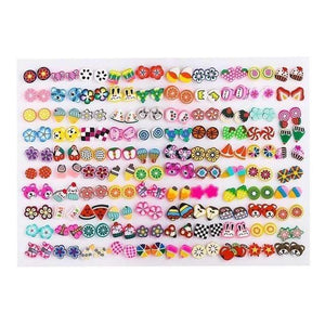 Planet Gates AE0024 100Pair NoBox 100 Pairs/Set Random Plant Fruit Animal Stud Earrings For Women Girls Kids Jewelry Cute Bear Polymer Clay Earring Set Mix Gifts