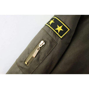 Planet Gates Agreen / L Military Army Green Satin Jacket Women 2018 Badge Appliques Bomber Jacket Coat Autumn Winter Slim Baseball Jacket Coat Outwears