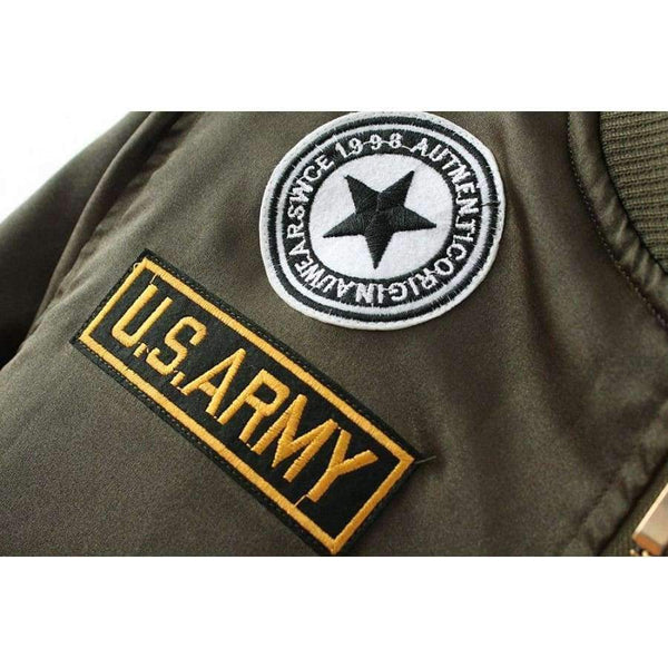 Planet Gates Agreen / L Military Army Green Satin Jacket Women 2018 Badge Appliques Bomber Jacket Coat Autumn Winter Slim Baseball Jacket Coat Outwears