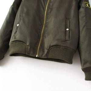 Planet Gates Agreen / L Military Army Green Satin Jacket Women 2018 Badge Appliques Bomber Jacket Coat Autumn Winter Slim Baseball Jacket Coat Outwears