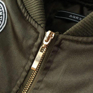 Planet Gates Agreen / L Military Army Green Satin Jacket Women 2018 Badge Appliques Bomber Jacket Coat Autumn Winter Slim Baseball Jacket Coat Outwears