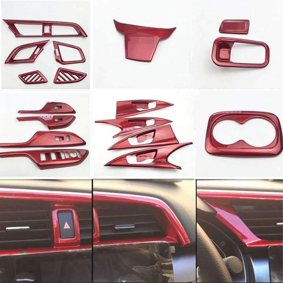 Planet Gates Air Vent Outlet 5pcs Red Colors Car Interior Full Mouldings Trim Sticker Car Covers Car Accessories For Honda Civic 2016-2018 10th Gen Car-Styling