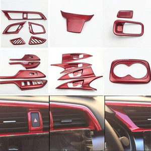Planet Gates Air Vent Outlet 5pcs Red Colors Car Interior Full Mouldings Trim Sticker Car Covers Car Accessories For Honda Civic 2016-2018 10th Gen Car-Styling