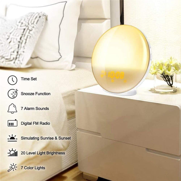 Alarm Clock Wake Up Night Lamp Digital Clock With Snooze Feature Nature Sounds FM Radio Sleep Aid 7 Colors Light