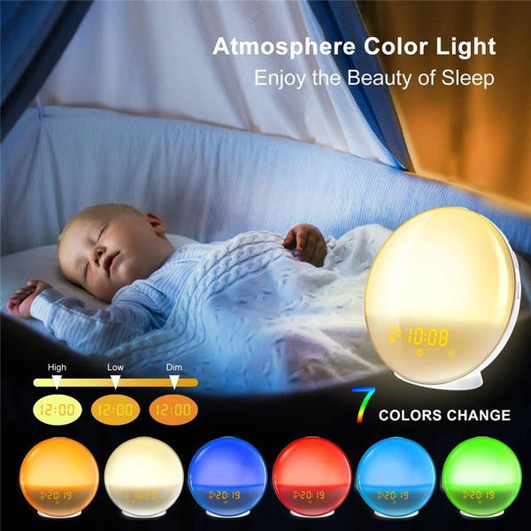 Alarm Clock Wake Up Night Lamp Digital Clock With Snooze Feature Nature Sounds FM Radio Sleep Aid 7 Colors Light