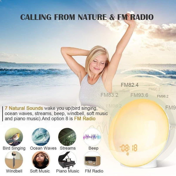 Alarm Clock Wake Up Night Lamp Digital Clock With Snooze Feature Nature Sounds FM Radio Sleep Aid 7 Colors Light