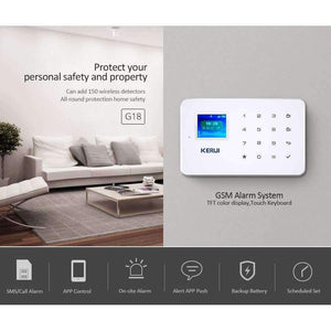 Planet Gates Alarm Panel KERUI 1.7 Inch TFT Screen GSM Home Burglar Security Alarm Protection APP Control Built In Siren With Door Sensor Alarm