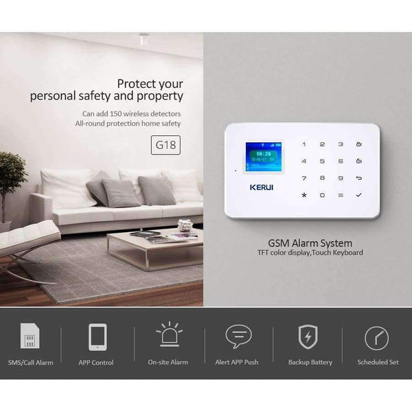 Planet Gates Alarm Panel KERUI 1.7 Inch TFT Screen GSM Home Burglar Security Alarm Protection APP Control Built In Siren With Door Sensor Alarm
